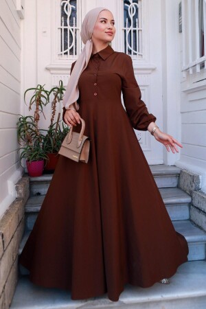 Kuşaklı Mevlana Elbise Kahverengi HM2105 - Hafsamina