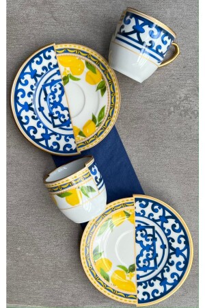 Kütahya Two Patterned, Double Pattern Lemone Series Coffee Cup Set for 2 Persons 12345672 - porselenden