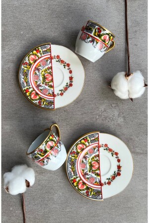 Kütahya Two Patterned, Double Patterned Rosa Series Porcelain Coffee Cup Set for 2 Persons 12345670 - porselenden