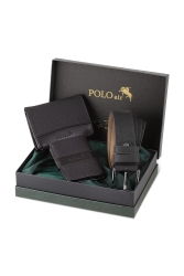 Kutulu Spor Siyah Erkek Cüzdan Kemer Kartlık Seti SETE-3010-S - polo air