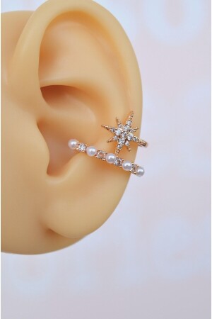 Kutup Yıldızı Detaylı Mini Incili Earcuff Sıkıştırma Kıkırdak Küpesi - Sacce Scarves&Accessories