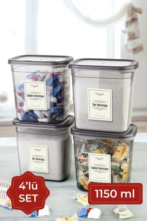 Labeled 1150 ml Set of 4 Peggy Rectangular Detergent Storage Containers Anthracite PGGY4LU1150DTRJN - Vienev