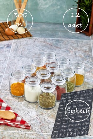 Labeled 12 Pieces 300 Ml Glass Spice Jar Set Jar Transparent Acrylic Storage Container with Lid FBZ-L200-3*0*0 - FBZhome
