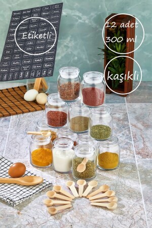 Labeled 12 Pieces 300 Ml (with spoon) Glass Spice Set Jar Transparent Acrylic Storage Container with Lid TYC00545750724 - FBZhome