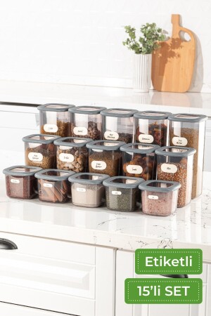 Labeled 15 Piece Square Food Storage Container Set 5x(0.55 LITER, 1.2 LITER, 1.75 LITER) Anthracite FOLYKARISIK15LI - Vienev