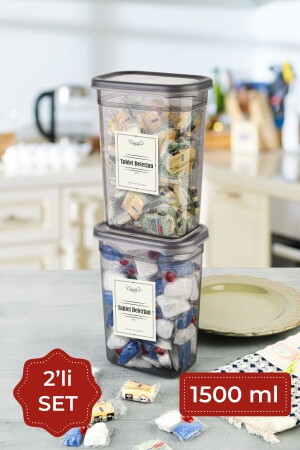 Labeled 1500 ml Set of 2 Peggy Rectangular Detergent Storage Containers Anthracite PGGY2LI1500DTRJN - Vienev