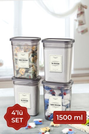 Labeled 1500 ml Set of 4 Peggy Rectangular Detergent Storage Containers Anthracite PGGY4LU1500DTRJN - Vienev