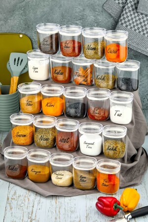 Labeled 24-Piece 400 Ml Drop Mica Spice Jar Set - Storage Container with Leak-Proof Lid FBZ-DM-400-24 - FBZhome