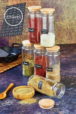 Labeled 6-Piece 500 Ml Glass Spice Jar Set with Wooden Lid Storage Container FBZ-0020399 - FBZhome