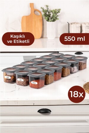 Labeled Foil Square Food Storage Container Set with Spoon 18pcs 0.55 Small Size Anthracite 18LI-055 - Vienev