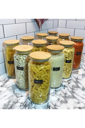 Labeled, Jumbo Size 12-Piece Vacuum Glass Jar Set with Bamboo Lids 1440 ml TYC00244036186 - Karçiçeği Home