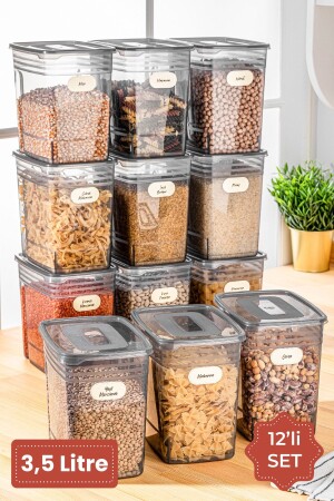 Labeled Set of 12 Strip Mega Size Food Storage Container 3.5 Liter Anthracite STRIP12LI-35 - Vienev