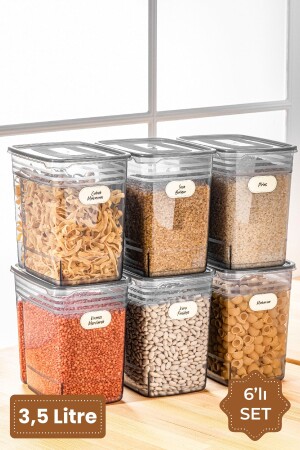Labeled Set of 6 Strip Mega Size Food Storage Container 3.5 Liter Anthracite STRIP6LI-35 - Vienev