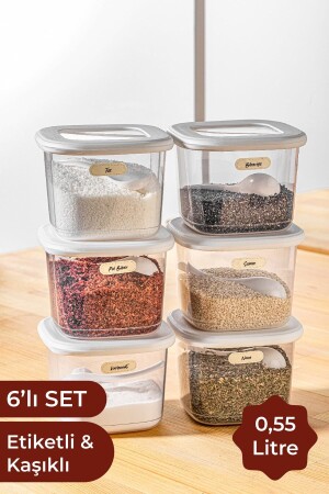 Labeled Square Food Storage Container with Spoon Set of 6 Small Size 0.55 Liter White VNVFOLY6LI055L - Vienev
