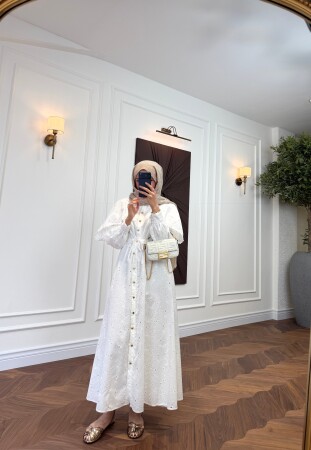 Lace Long Dress - White - Duendeca