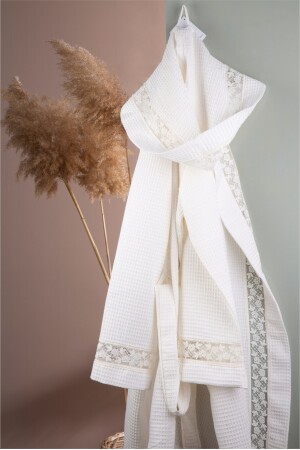 Lace Pique Hooded Pique 100% Cotton Soft Bathrobe Bathrobe 03 - Ellia Soft