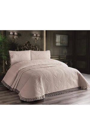 Laced Microfiber Bedspread Set Cappicino * Bedspread 250 X 260 Cm - Gençev Home Collections