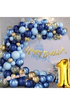 Lacivert Balonlar Garland Kiti Altın Konfeti 1 Yaş - Düvenci Ticaret