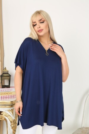 Lacivert Fermuar Detaylı Battal Bluz - Hülya Butik