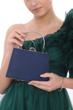 Lacivert Renk Saten Göz Alıcı Abiye Portföy Clutch Kadın Çanta Yeni Sezon - Womenacs