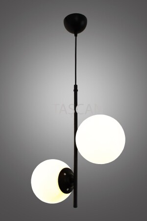 Ladin 2 Piece Black Pendant Lamp Chandelier-white Glass - Taşcan Aydınlatma