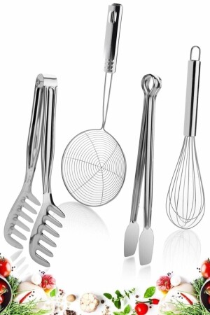 Ladle Colander Pasta Salad Tongs Mixer Wire Beater Grill Tongs Steel Egg Beater - Trouvaille