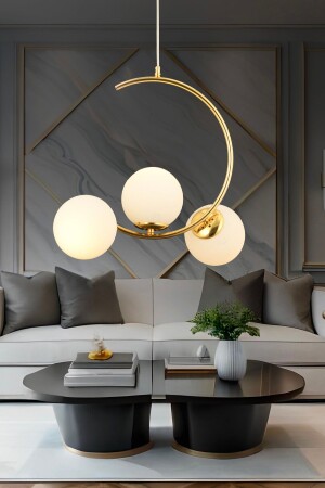 Ladre 3-Piece White Glass Gold Modern Pendant Lamp, KitchenBedroom Living Room Chandelier 3754-03-GD - Apliqa