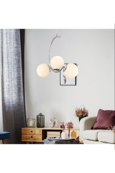 Ladre 3'lü Beyaz Camlı Krom Modern Sarkıt, Mutfak Yatak odası Salon Avize AVZ-1085-10 - Artıcam