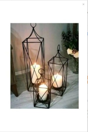 Laisy Decorative Set of 3 Wrought Iron Cage Lantern Candle Holders Dimensions: Height: 64-50-33 Width: 17-15-13 - Bastonlu