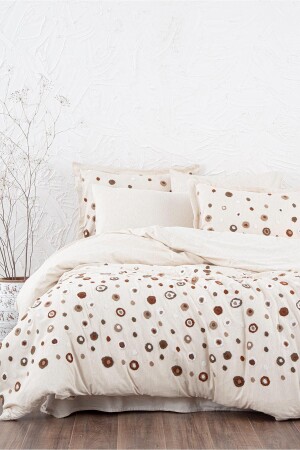 Lal King-Size-Bettbezug-Set, 100 % Baumwolle, Leinen, bestickt, beige, 240 x 220 cm, NVRLAL240 x 220 - Ecocotton