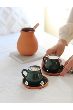 Lale Cup and Coffee Pot Set for Two (Green) LYFT110201 - Toprak Ürünler