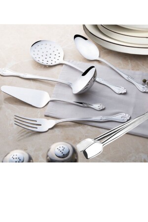 Lalezar Vintage Style Shiny Plain 6 Piece Shiny Serving Set NE6 - Nehir