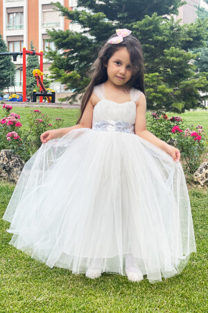 Langes Abendkleid für Mädchen, weißes Hochzeitskleid, Hochzeits-Partykleid ABY-1025 - Jannock