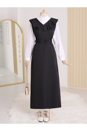 Langes Gilet-Kleid mit V-Gürtel am Hals - Modamorfo