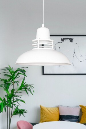 Lantern Modern Design Molded Pendant Lamp Metal White Color Pendant Lamp Cafe - Kitchen Single Chandelier FNR5533 - Fer Avize