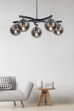 Lara 5-Piece Chrome-black Metal Body Smoked Glass Design Luxury Chandelier LZRNAVZ117 - Luzarana