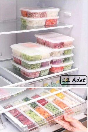Large 12 Pieces 4 Compartments Frozen Meal and Vegetable Storage Container - Freezer Minced Meat Box - Bayev