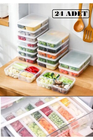 MNZ-Large 24 Pieces 4 compartment مخزن تخزين الطعام - تجميد اللحوم الخضروات الثلاجة منظمة BAYEV-LARGE24PCS - Bayev