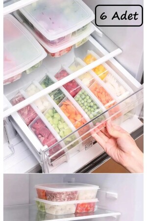 Large 6 Pieces Frozen Meat and Vegetable Storage Container with 4 Compartments - Cubed Minced Meat Organizer BAYEV-LARGE6PCS - Bayev