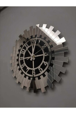 Large 70x70 Cm 3D Embossed Decorative Wall Clock with Special Box Turkish Numerals Silver Sun Wall Clock Tdesign3800245 - Tuba Design