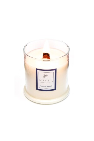 Large Blown Glass Wooden Wick Jasmine Sandal Vegan Candle (380 GR) CHKRYSM1 - Missi