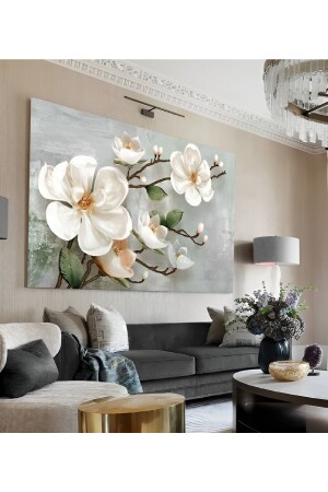 Large Flower Canvas Wall Painting with Oil Paint Effect Moss Green-grey Base - Trade Ays