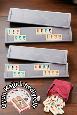 Large Size 1. Quality Melemin Bone Stone Plastic Okey Set 43 Cm + Playing Cards - Comprox