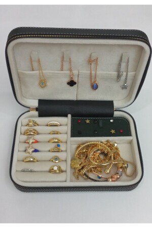 Large Size (14×21) Organizer Jewelry Storage Box Travel Jewelry Bag Leather Wooden Case - Moda Fiesta