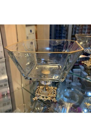 Large Size Bowl with Metal Legs and Gold Detail - Presentation - Service - Salad Bowl - Paşabahçe