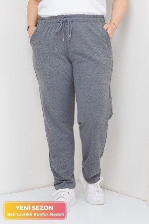 Large Size Elastic Waist High Waist Comfort Model Two Pockets Comfortable Lycra 4 Season Sweatpants - Tarzımsüper