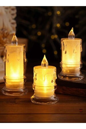 Large Size Flaming Crystal Melted LED Candle 3 Pieces Moving Flame Melting Artificial Candle Battery Operated LED - Zemtigo