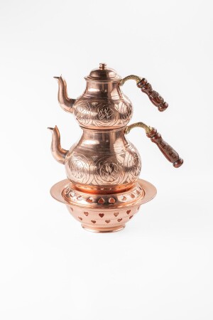 Large Size Gaziantep Copper Teapot Set and Balcony Enjoyment Set, Complete with Hand Chisel Engraving DMT-19150 - DMT COPPER HOME