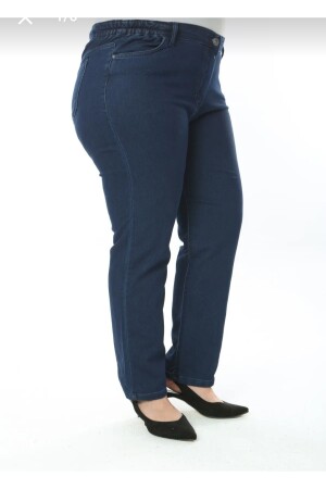 LARGE SIZE HALF ELASTY SIDES TUBE CELL BLUE DENIM JEANS WITH LOOSE LYCRA - Akşen Giyim