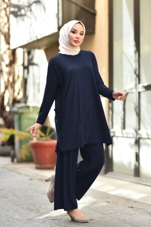 Large Size Hebe Pocket Double Sandy Suit - Navy Blue - Aşkı Endam
